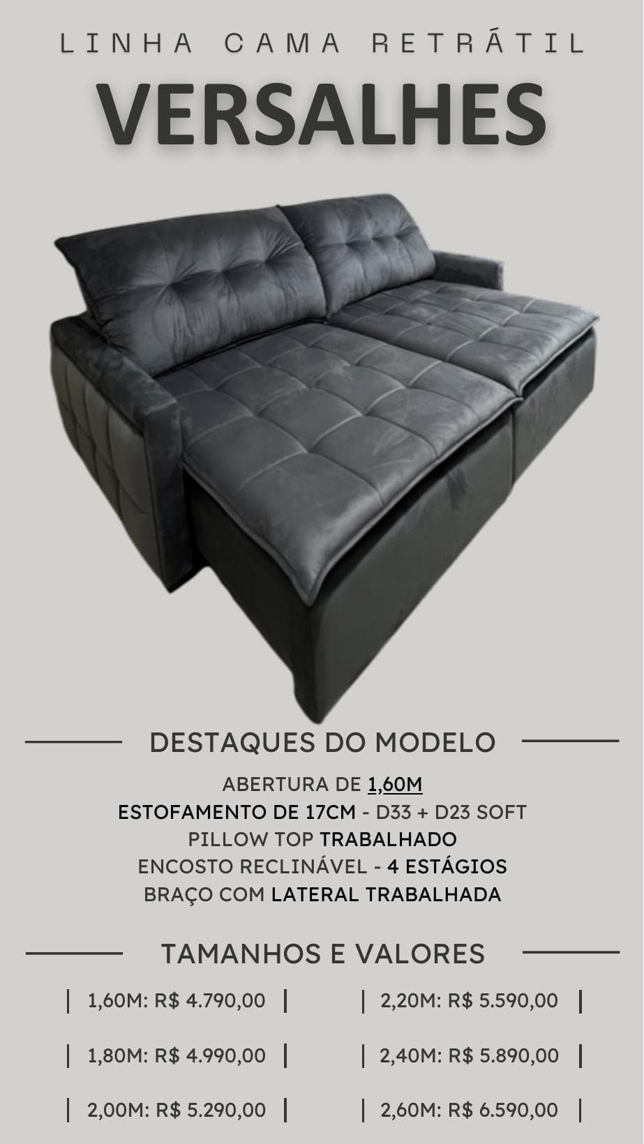 Linha retrátil reclinável Versalhes — catálogo PCR Móveis