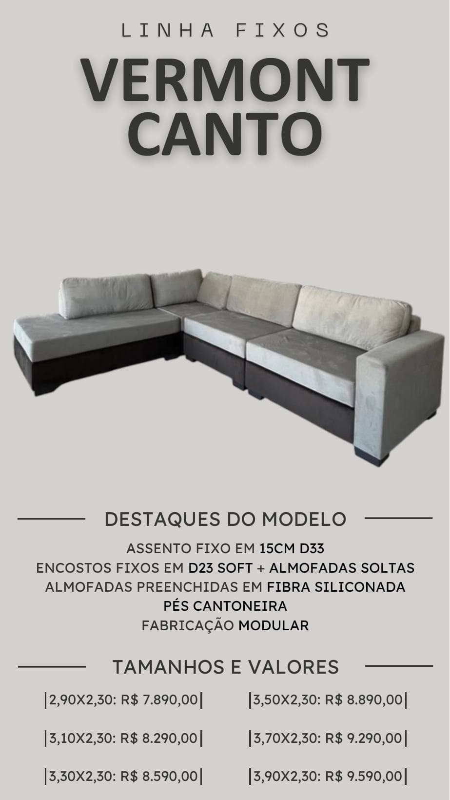Sofá Vermont de canto — catálogo PCR Móveis