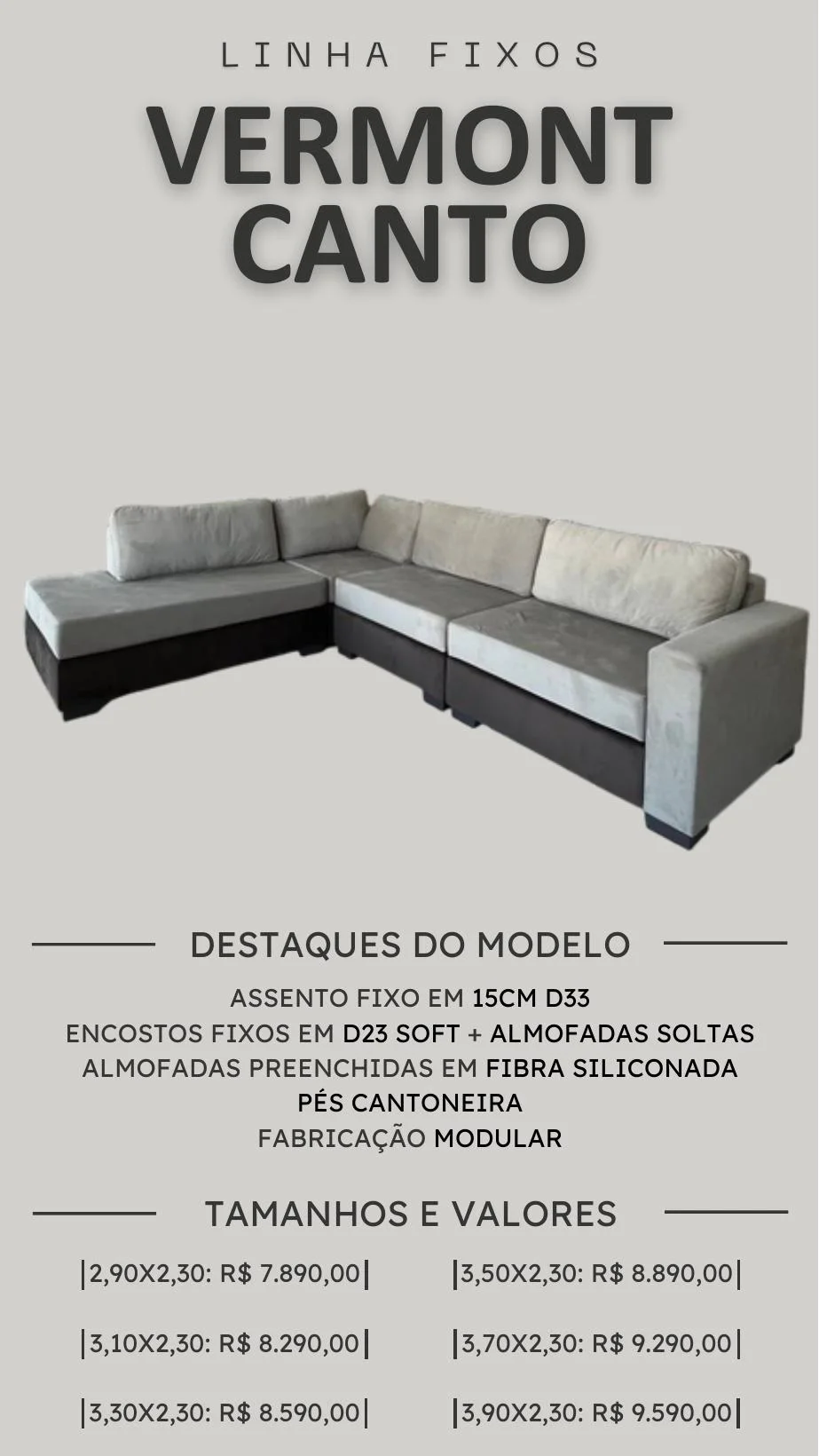Sofá Vermont de canto — catálogo PCR Móveis